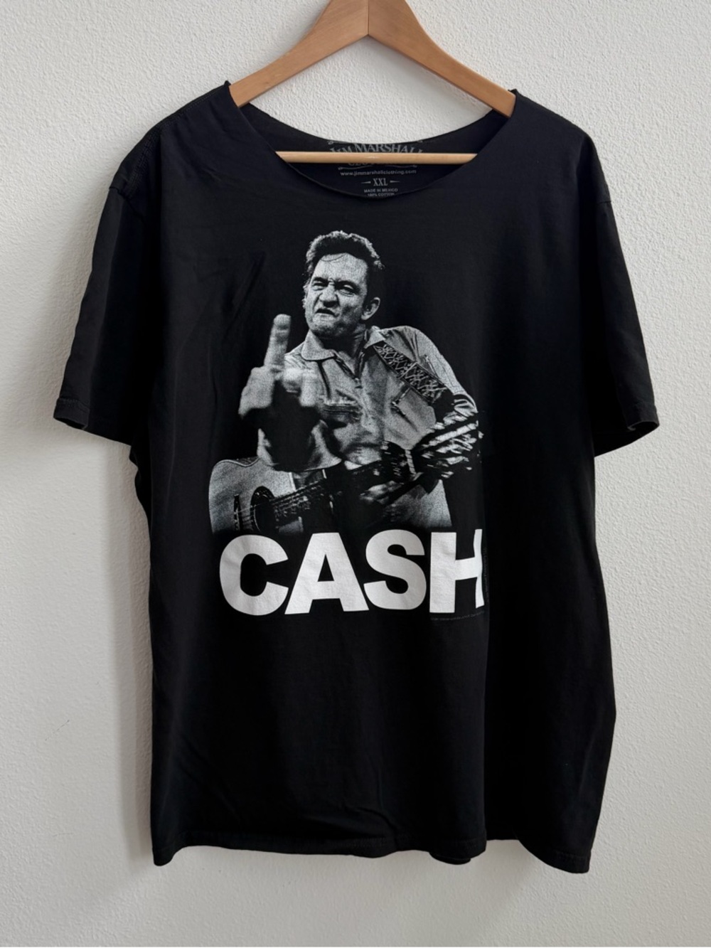 Johnny Cash off-the-shoulder black cotton t-shirt